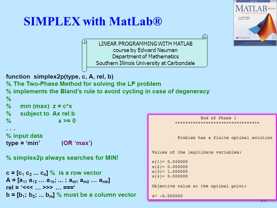 matlab code for phase 2 simplex method